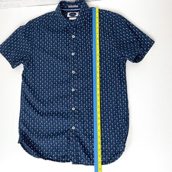 Denim & Flower Men's Navy Blue White Flamingo Print Shirt Button Front Slim S - Picture 4 of 7